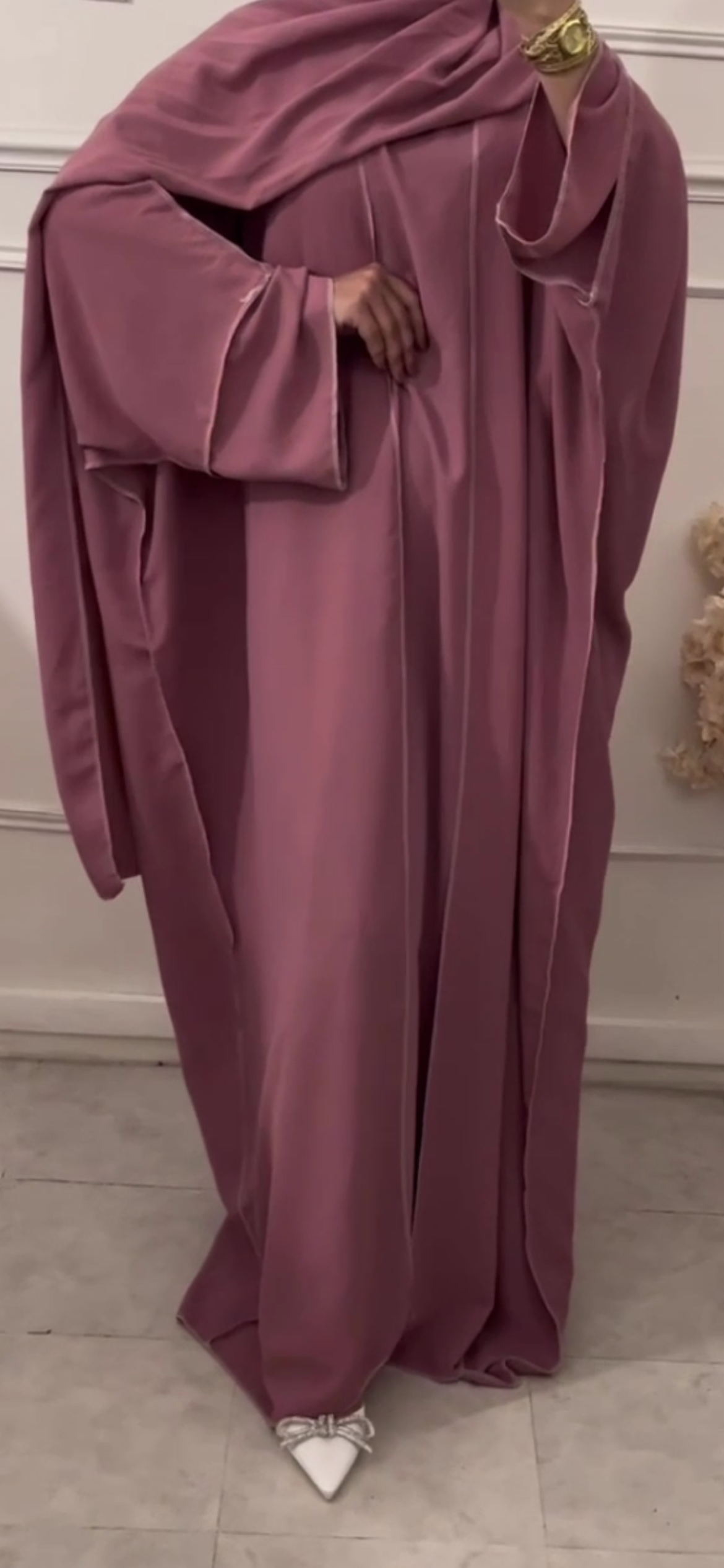 ABAYA QATAR 3 pieces vieux rose