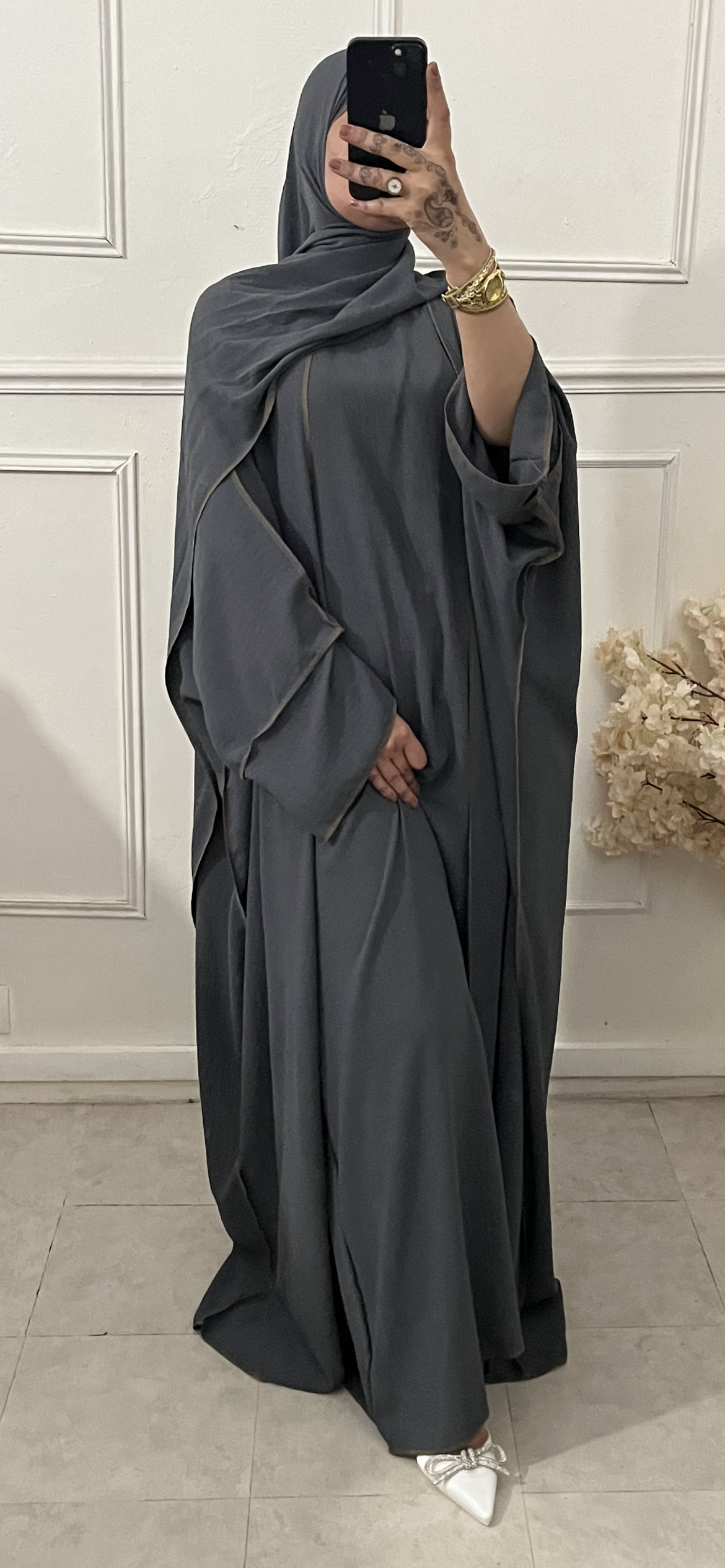 ABAYA QATAR 3 pieces gris souris