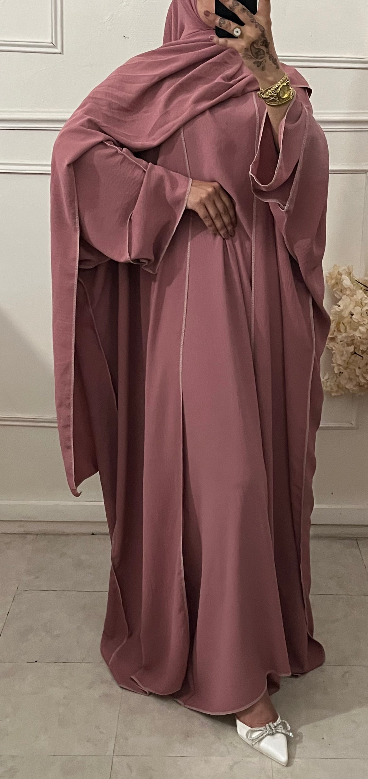 ABAYA QATAR 3 pieces old pink