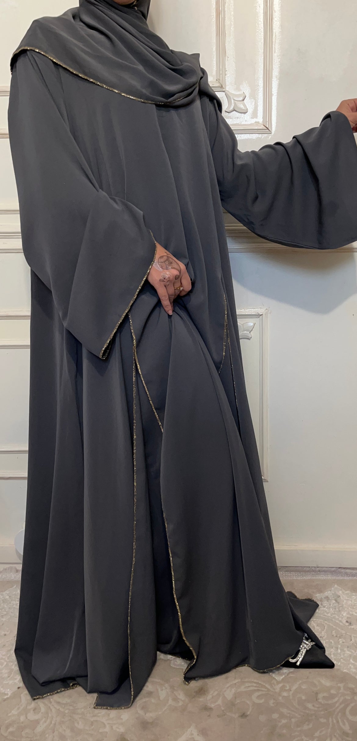 ABAYA NOOR 3pieces GRIS SOURIS