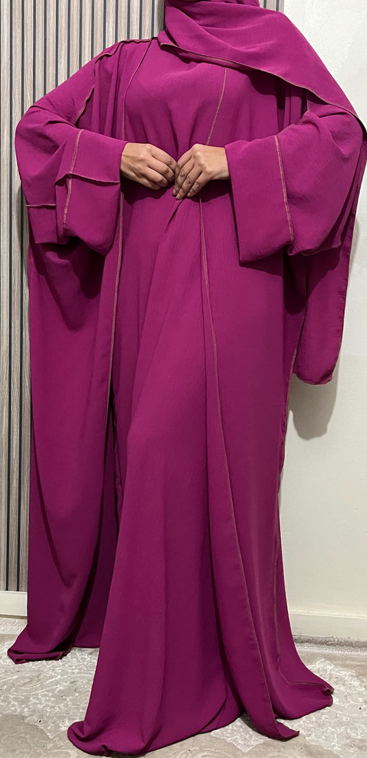 ABAYA QATARY 3 pieces PLUM