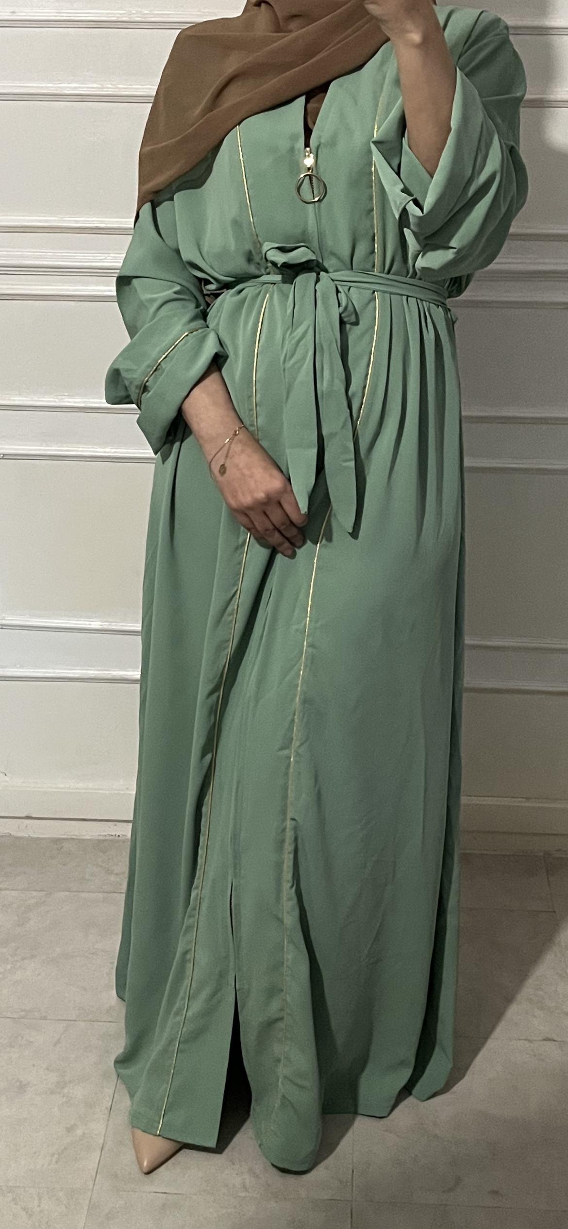 MYRALE ZIP WATER GREEN ABAYA