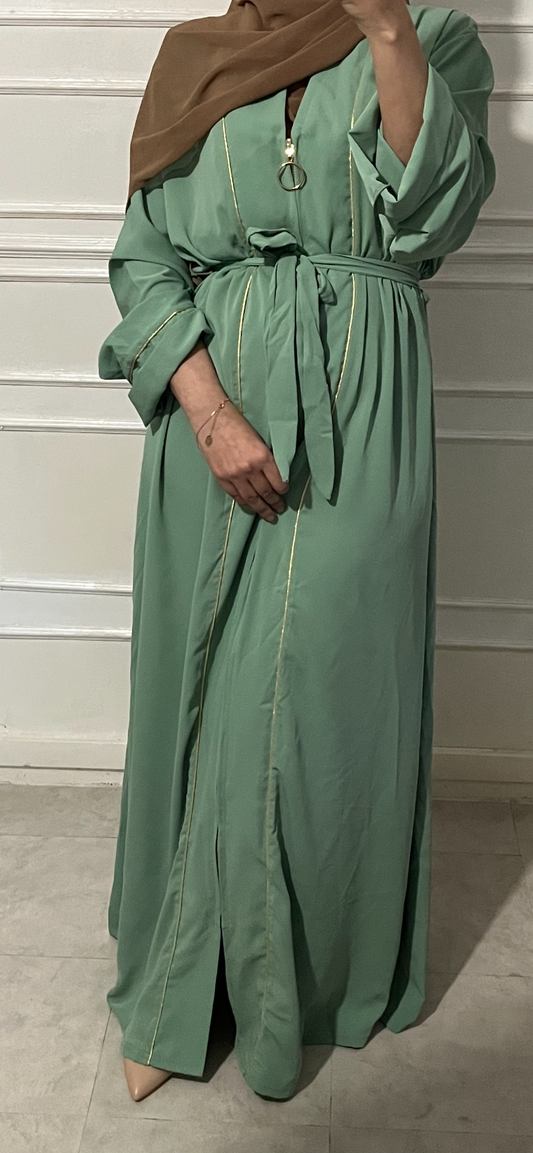 MYRALE ZIP WATER GREEN ABAYA