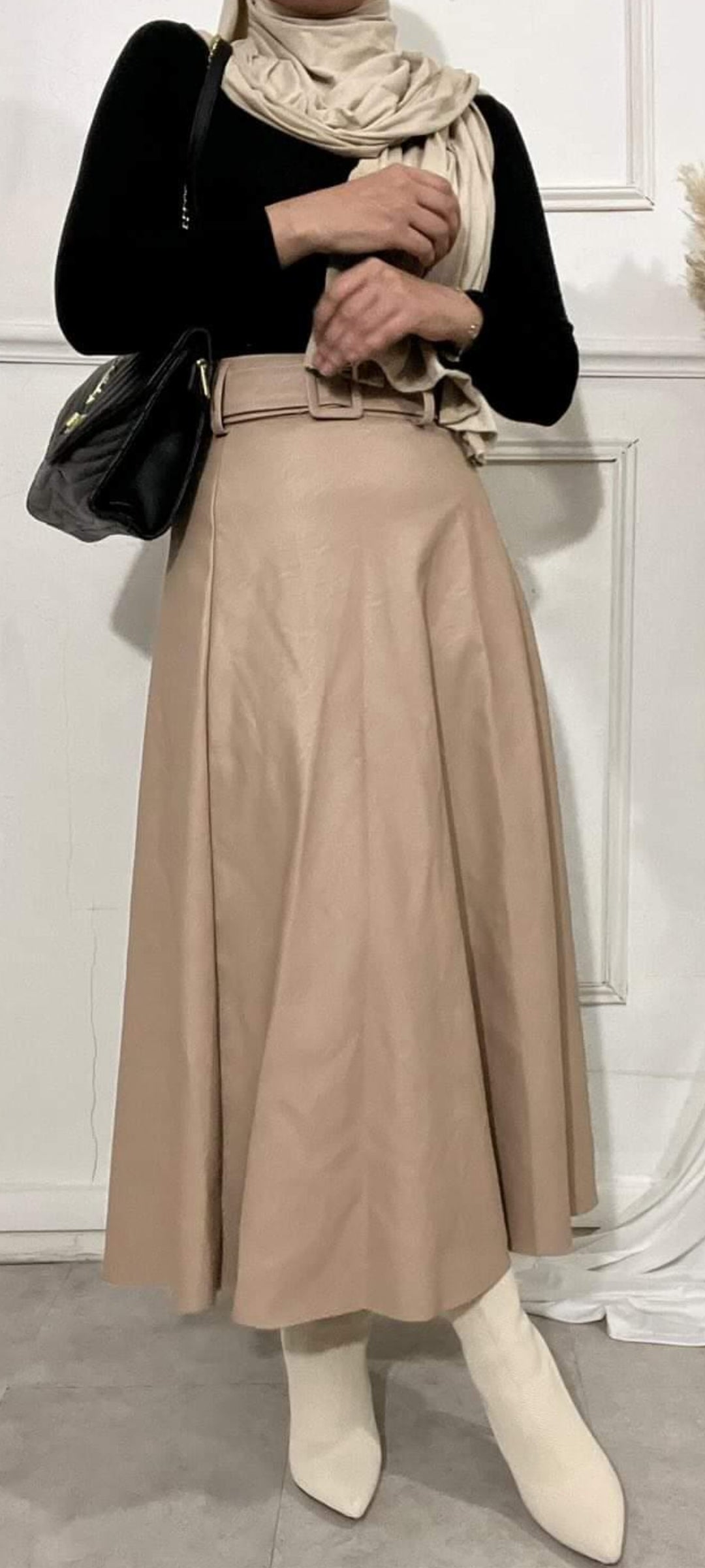 LEATHER MIDI SKIRT