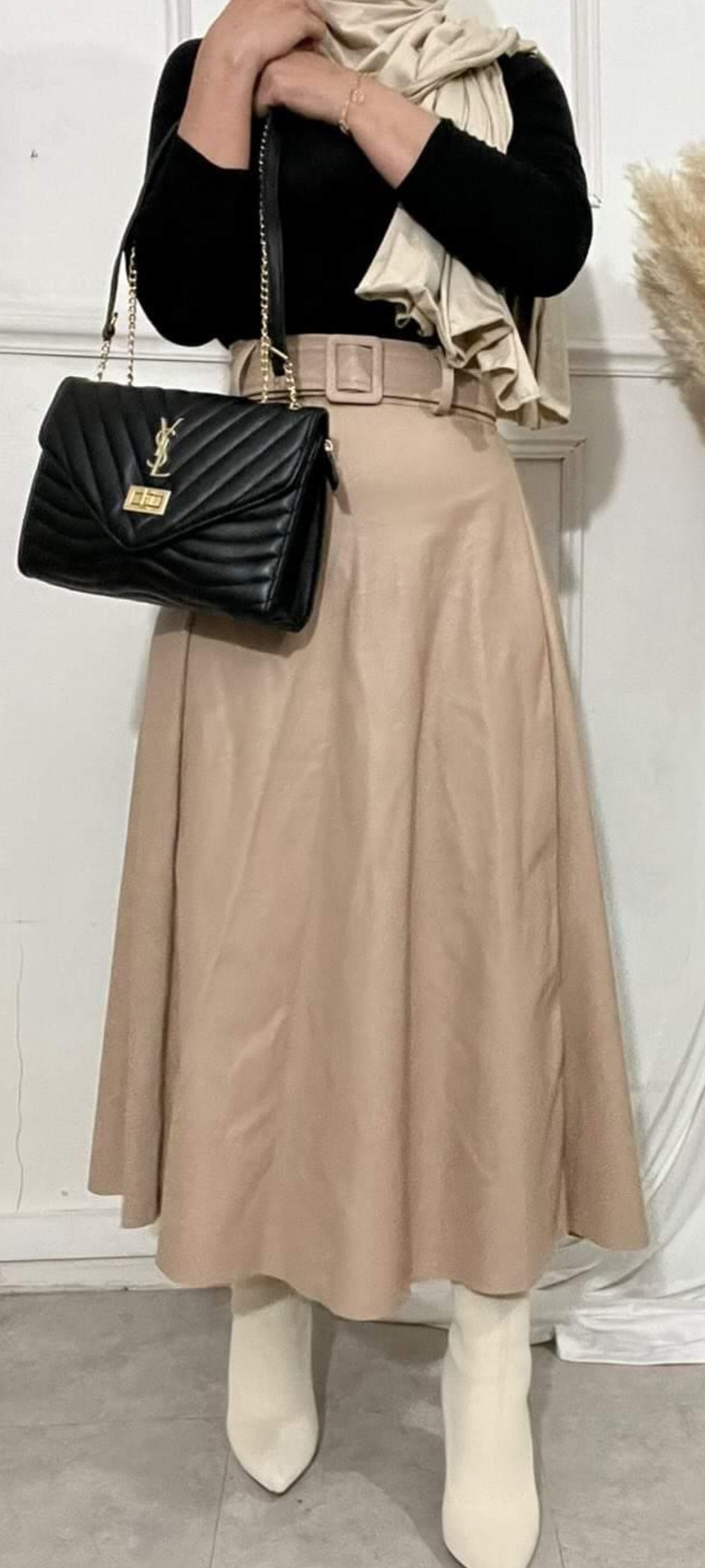 LEATHER MIDI SKIRT